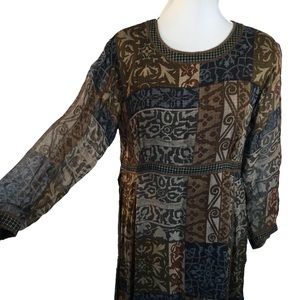 Artisan Lagenlook Layered floral Plaid Dress M